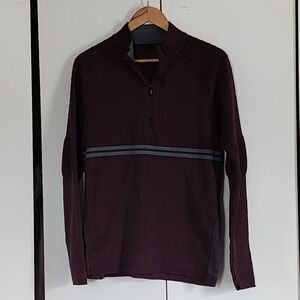 Smartwool Men's Dark Red Zip-Up Sweater with Gray Stripes